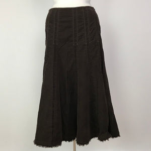 CAbi #729 Brown Corduroy Raw Edge A-line Skirt